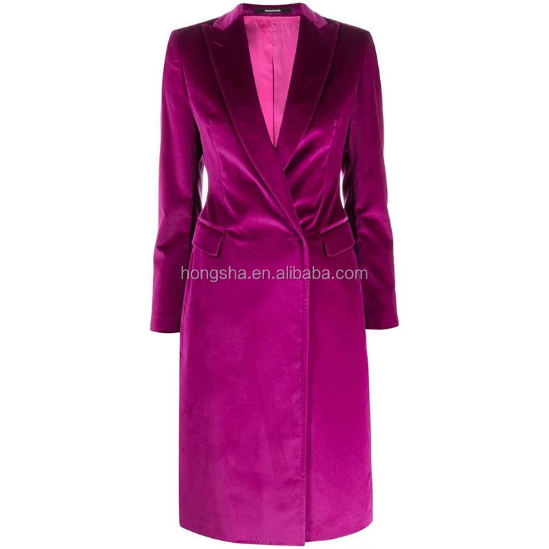 Lapel Collar Long Sleve Womens Velvet Jacket Coat Long Sleeve Mid Length Velvet Duster Coats Side Welt Pockets Velvet Coat Women