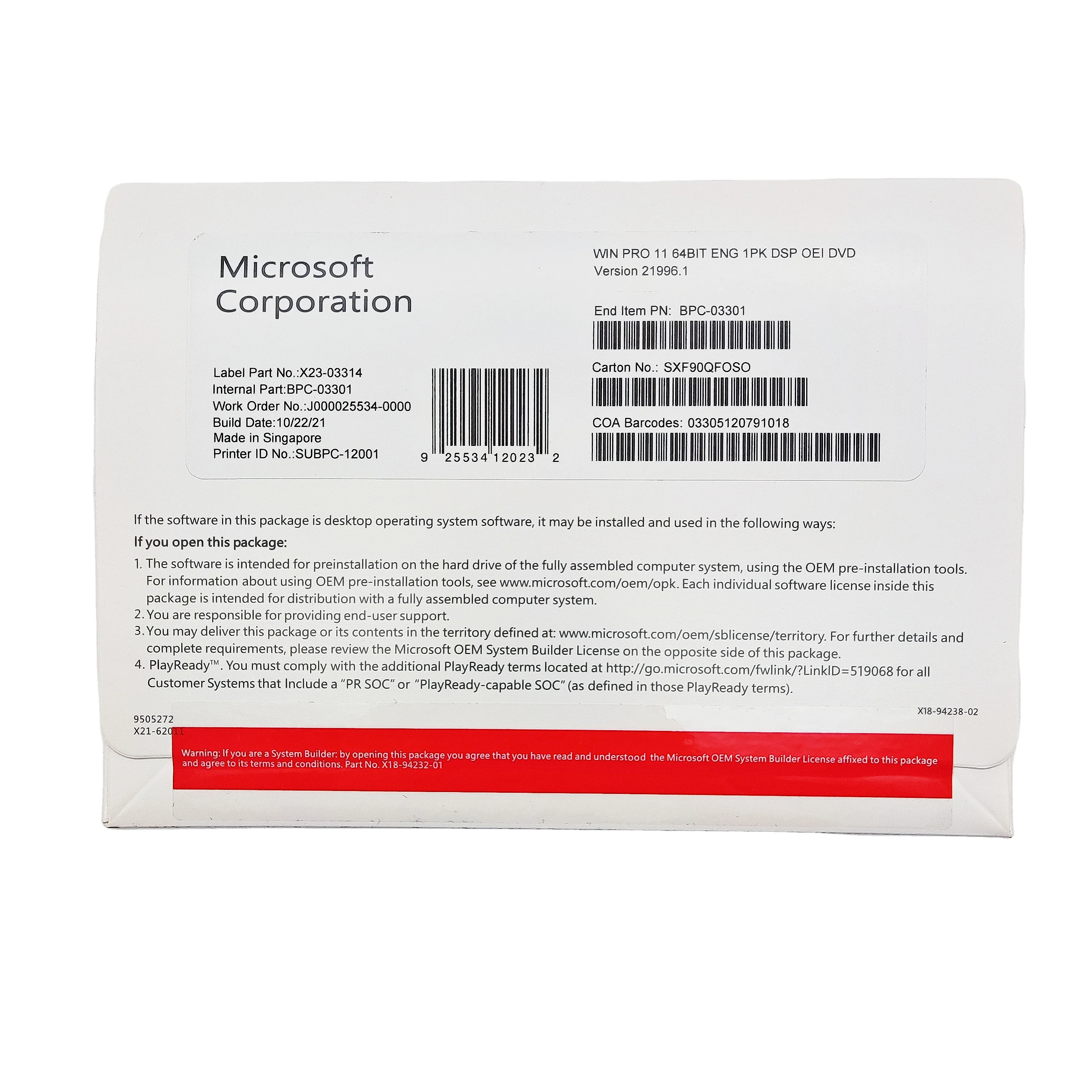 Genuine windows 11 pro oem dvd full package Windows 11 Pro oem key