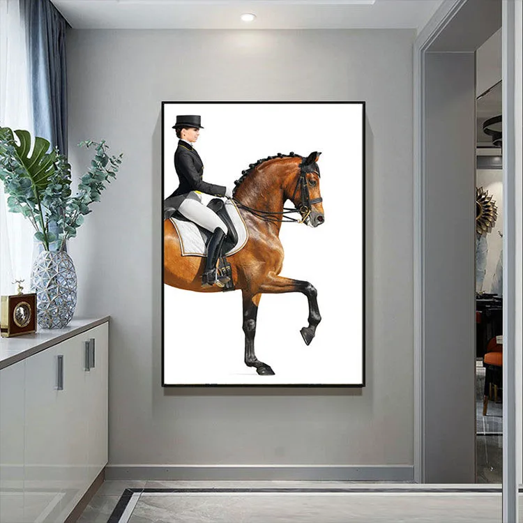 Wholesale custom modern orange abstract running woman horse acrylic handmade painting home decor Large Wall Art Picture