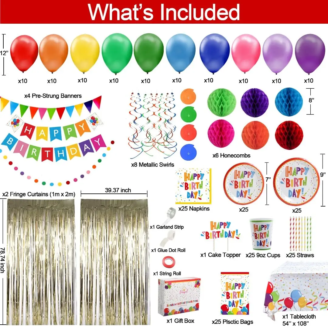 Birthday Party Decorations Banner Balloons Foil Curtains Tablecloth Swirl Honeycomb Cake Topper Plates Cups Napkins Straws