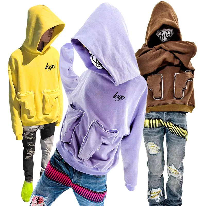Wholesale custom logo OEM high quality embiordery multi pocket hoodies sweatshirt street wear