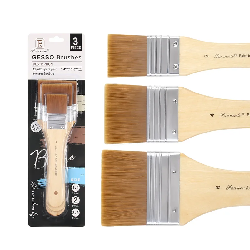Durable Smooth Oil Paint Brush Arts Brush Wood Handle 3pcs Nylon Oil Paint Brush For Acrylic Canvas Painting Art Supplies