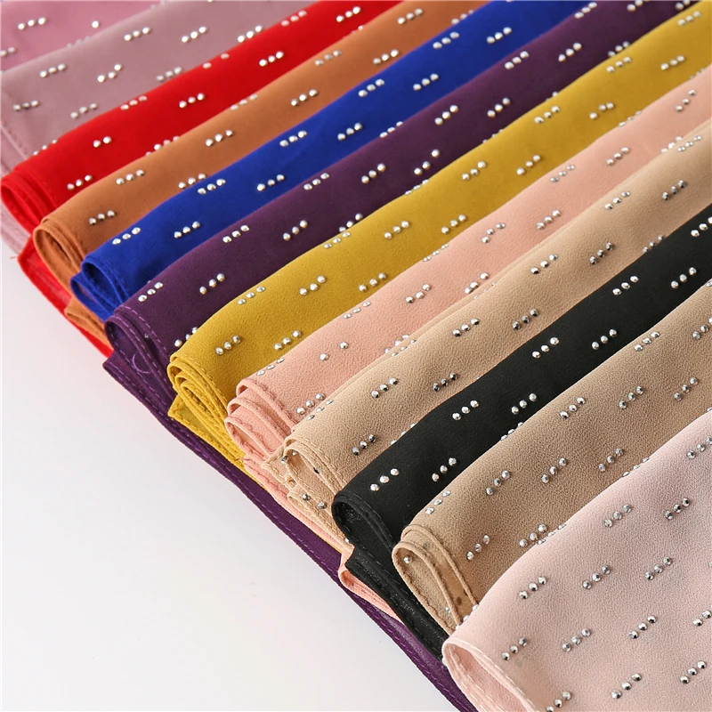 70*180cm summer muslim chiffon hijab scarf beaded headscarf islamic long shawl wrap head scarves foulard femme musulman kopftuch