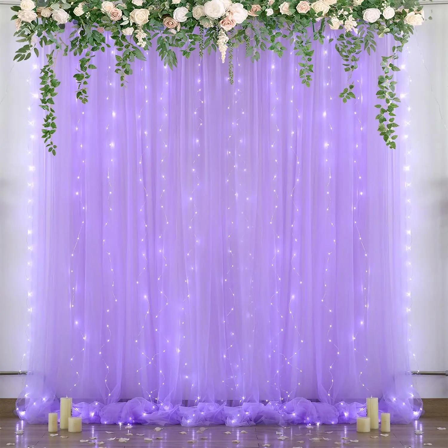 2 pcs Outdoor Pearl Chiffon Sequin Curtain with lights Lawn Wedding Background Cloth and Arch Veil Decoration