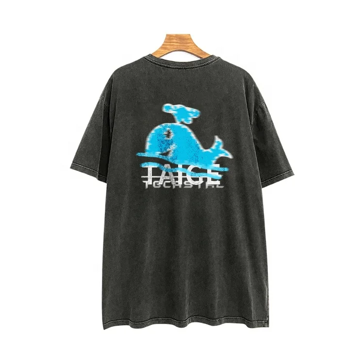 High Quality 100% Cotton acid wash tee 250gsm heavyweight drop shoulder men t shirt custom DTG  printing t shirt