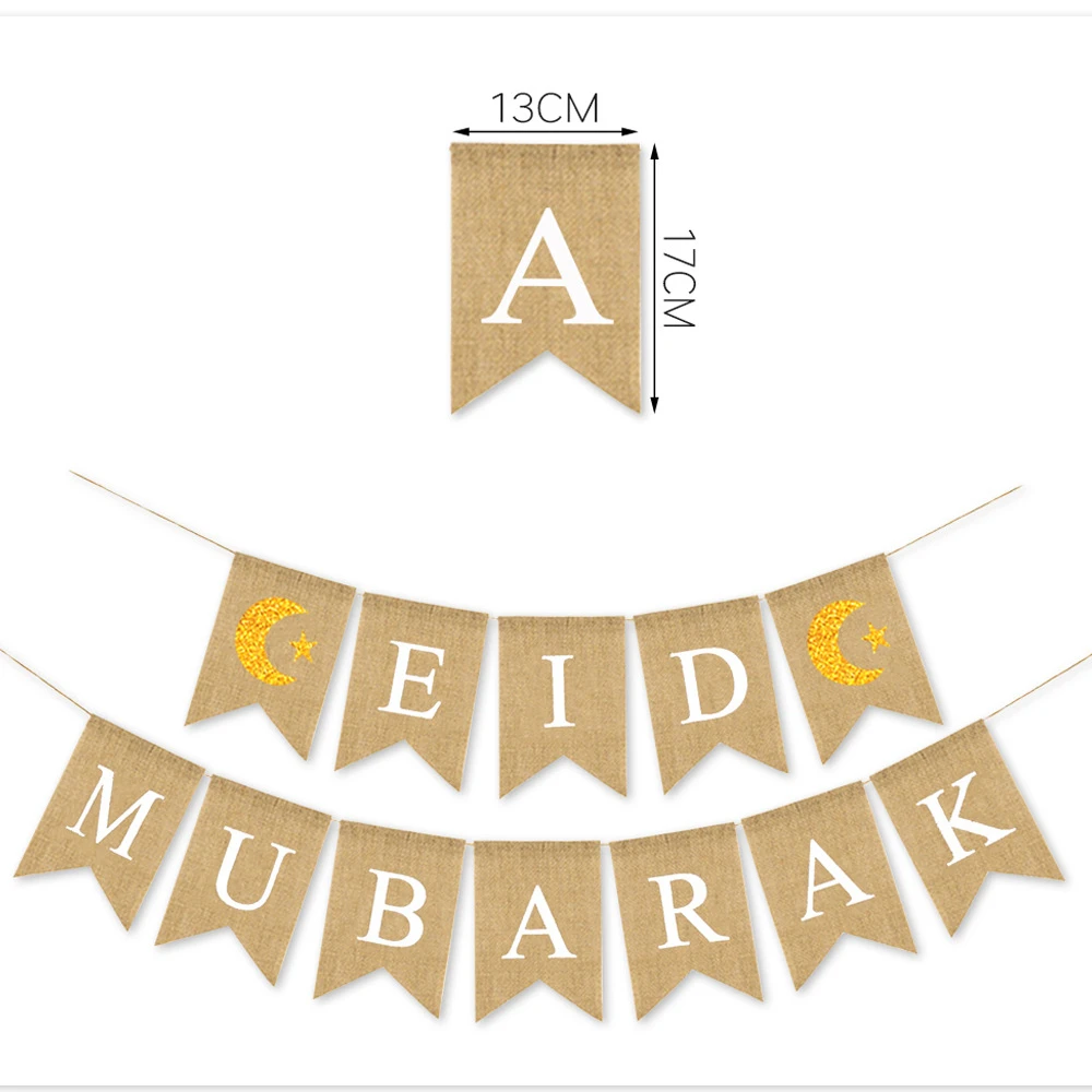 Eid Mubarak Decoration Moon and Star Ramadan Home Mantel Fireplace Decoration Jute Burlap Eid Mubarak Banner