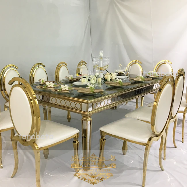 Hot sales stainless steel wedding design modern gold dining tables and chairs