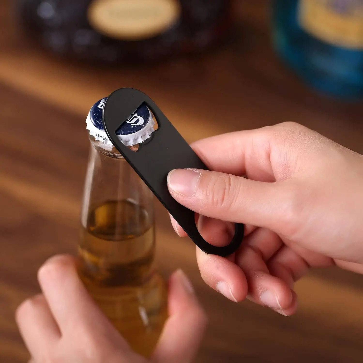 Stainless Steel Black Flat Bottle Opener with Keychain Beer Bottle Opener
