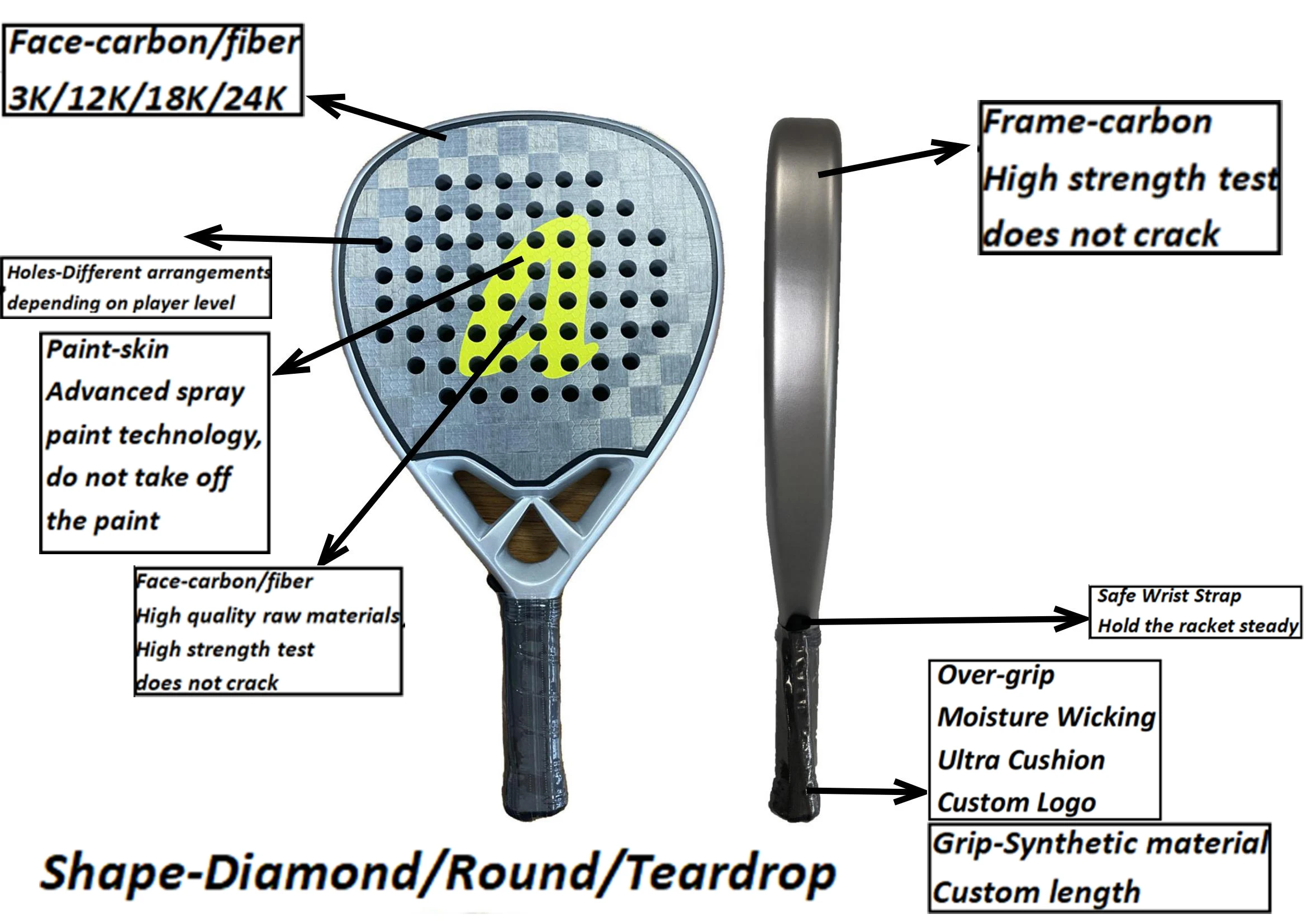 Particles Paint Black 12K Carbon Fiber Request Palas De Paddle Padel Rackets