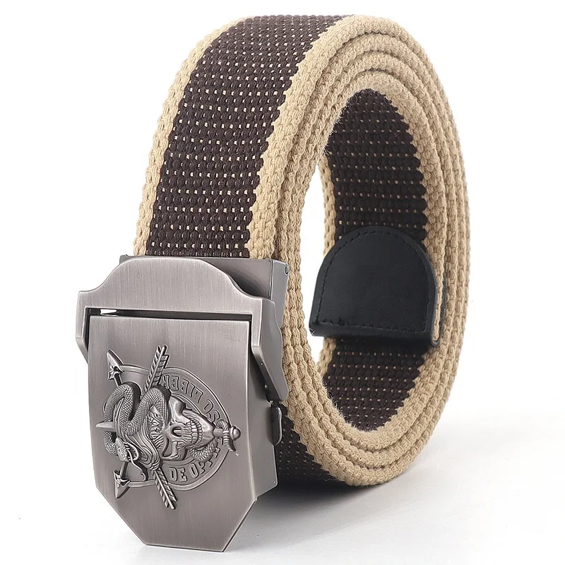 Fashion Engraved Buckle Colors Braided Polyester Ratchet Canvas Tactical Belts for Man