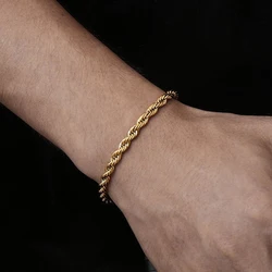 Wholesale Fashion 18K Gold Plated Stainless Steel Twist Rope Chain Bracelets for Men Women 4MM 5MM