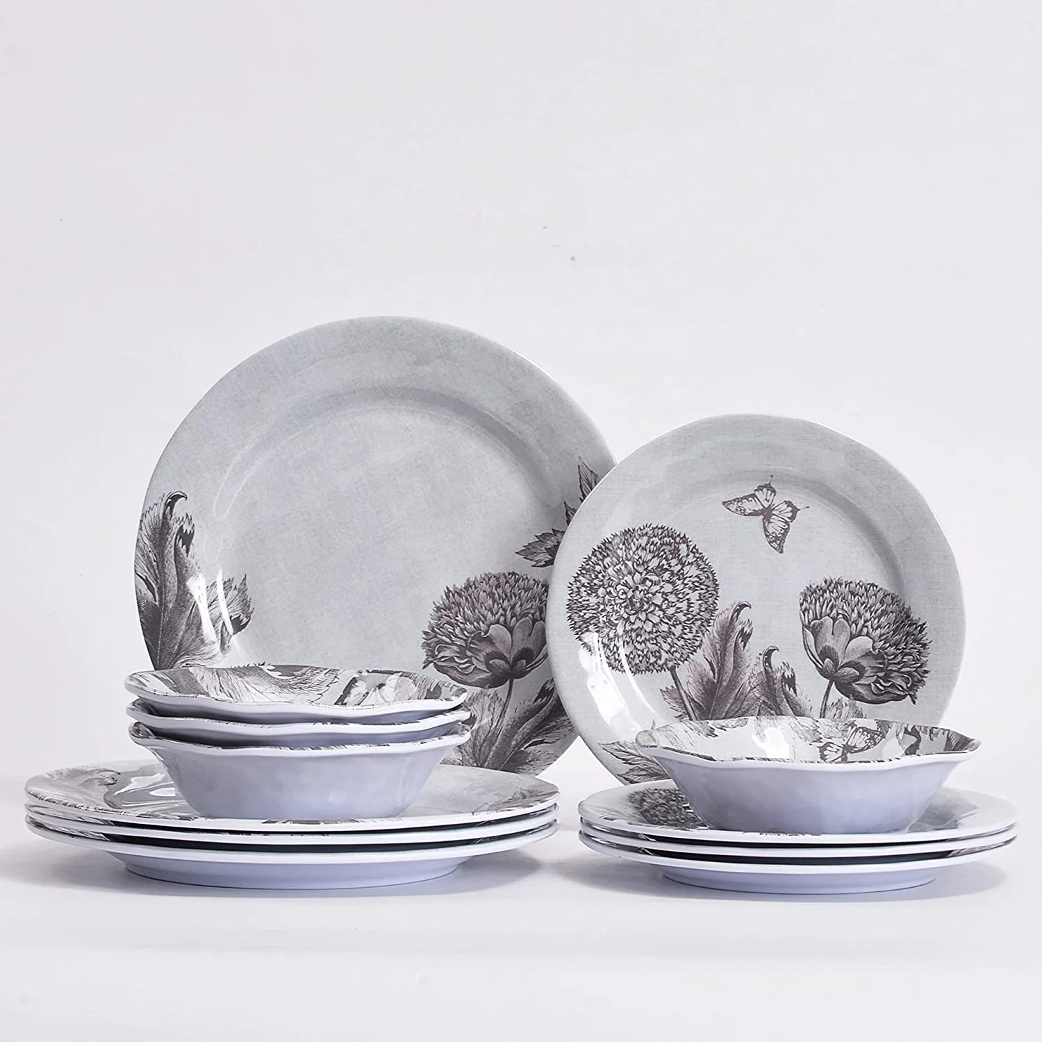 Melamine  teller camdinner diner set- round plate bowl dinnerware set  Everyday Use 12pcs dinner  set Dishwasher safe