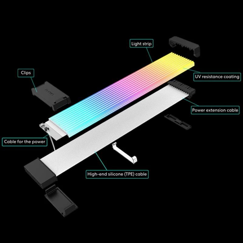Lian Li Strimer Wireless RGB PSU Extension Cable Bendable Silicone Wire Gen.4th ATX 24Pin 16Pin ,Detachable Soft Silicone