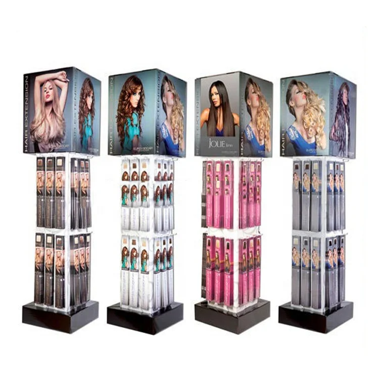 Custom store free standing wooden Wig hair accessories  extension display shelf Beauty stand rack