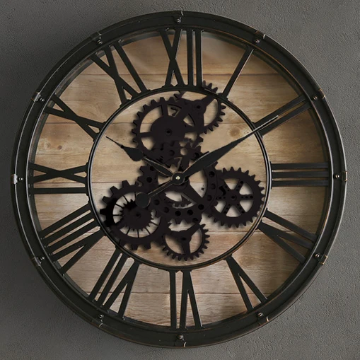 
Oversize Industrial Decorative Luxury Metal Moving Gears COG Mechanical Wall Clock 