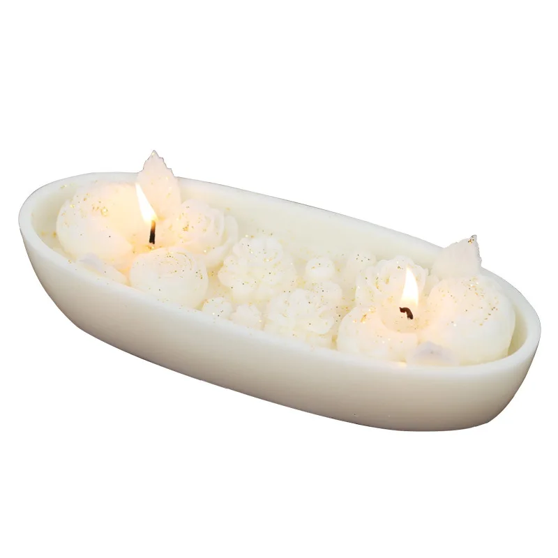 Luxury Custom Home Decor Handmade Classic White Flower Soy Wax Scented Aroma Candles with Shining Powder