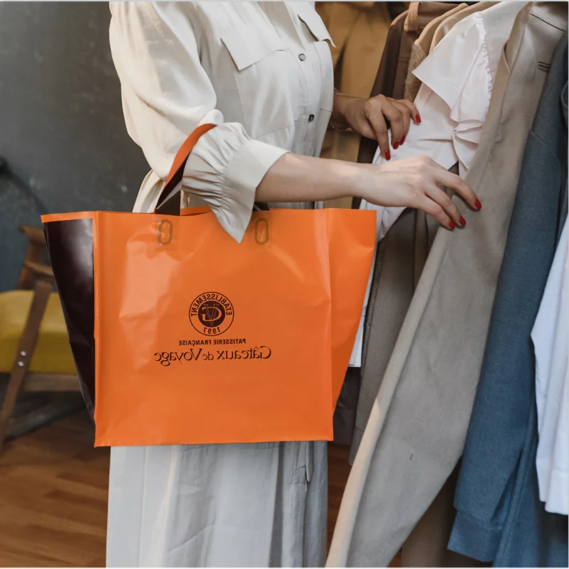 
 Eco friendly packing plastic custom made logo printing loop handle shopping grocery bag for clothes  