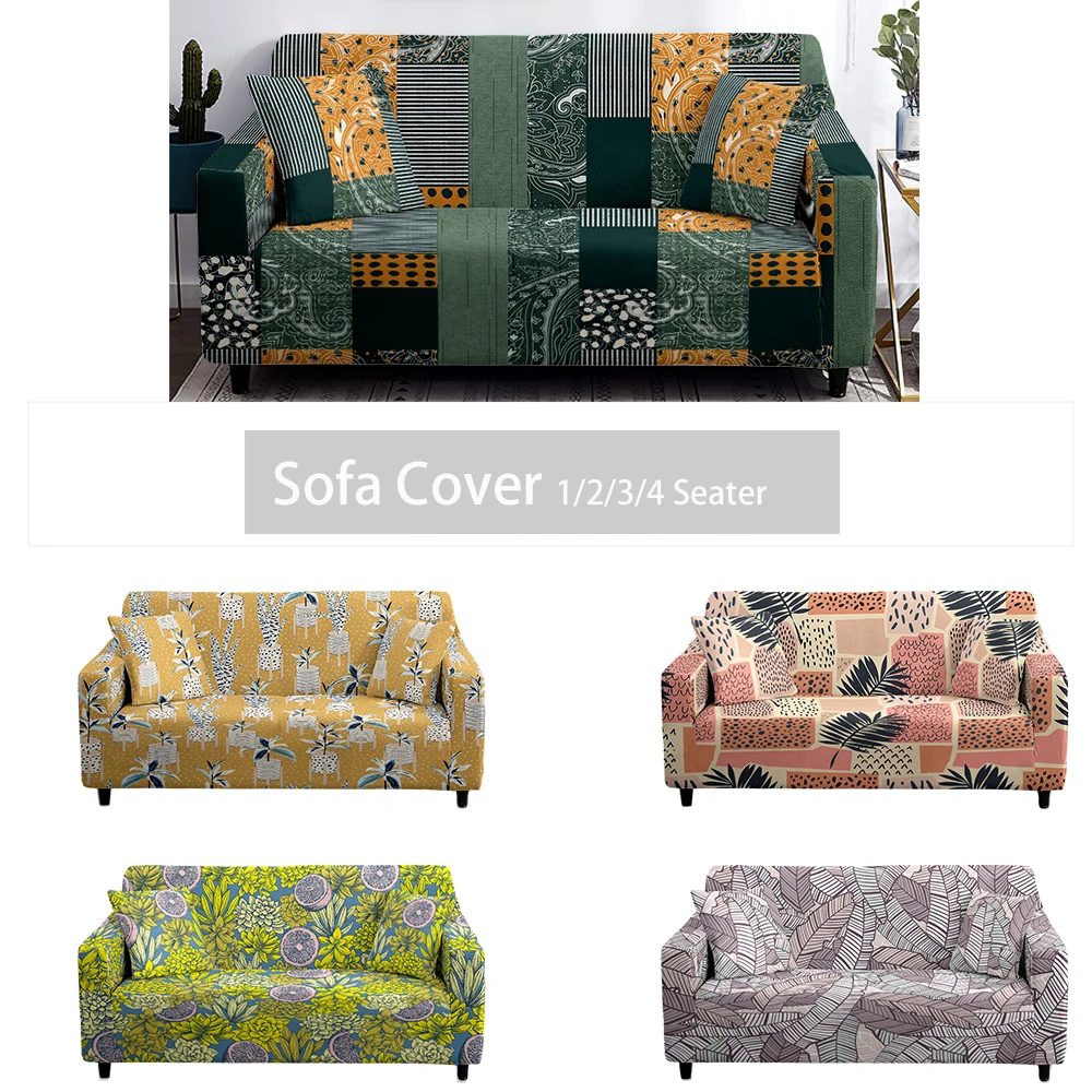 Magic Green Geometry Extensible Sofa L shape Couch Cover Yellow Sunflower Living Room 3 Seat Sofa Cover
