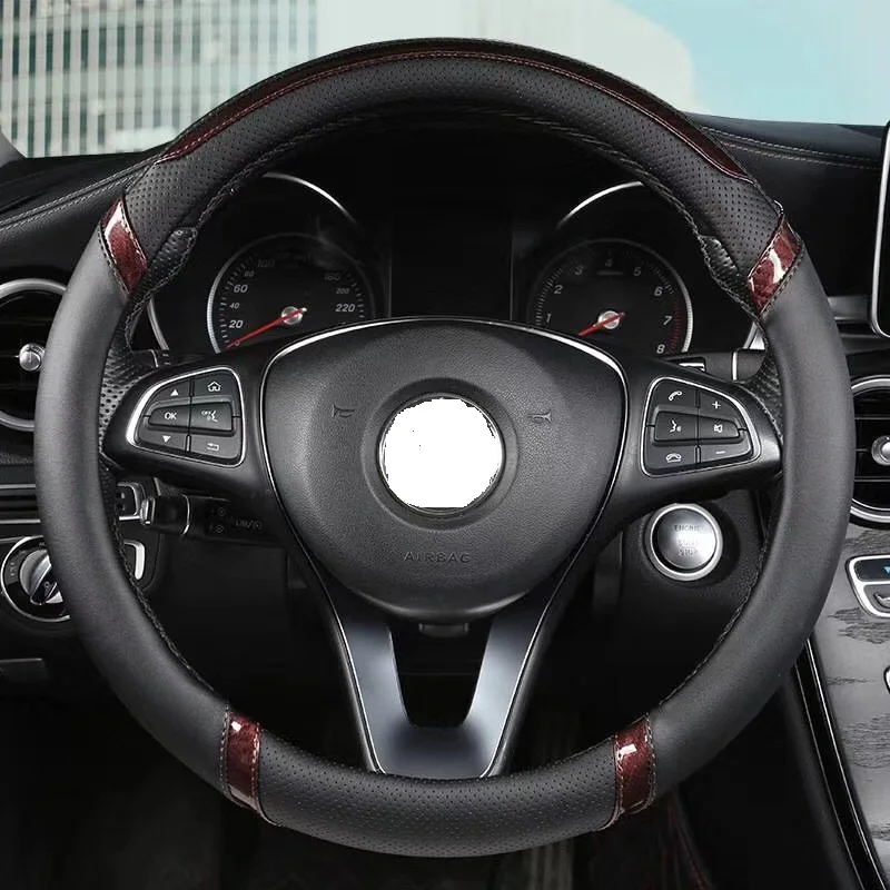 
Sample fiber leather car black steering wheel cover white rubber universal auto steering wheel cover 