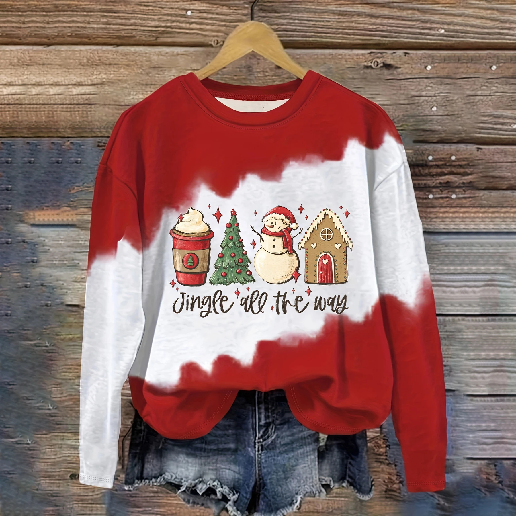 Christmas Shirts for Women Trendy Cute Xmas Snowman Print Long Sleeve Pullover Loose Fit Comfy Crewneck Sweatshirts