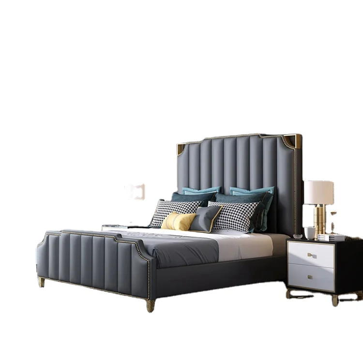 New Modern Bedroom Furniture Luxury Style Leather King Queen Size Dubai Bed Furniture Custom Bed Frame Soft Bed