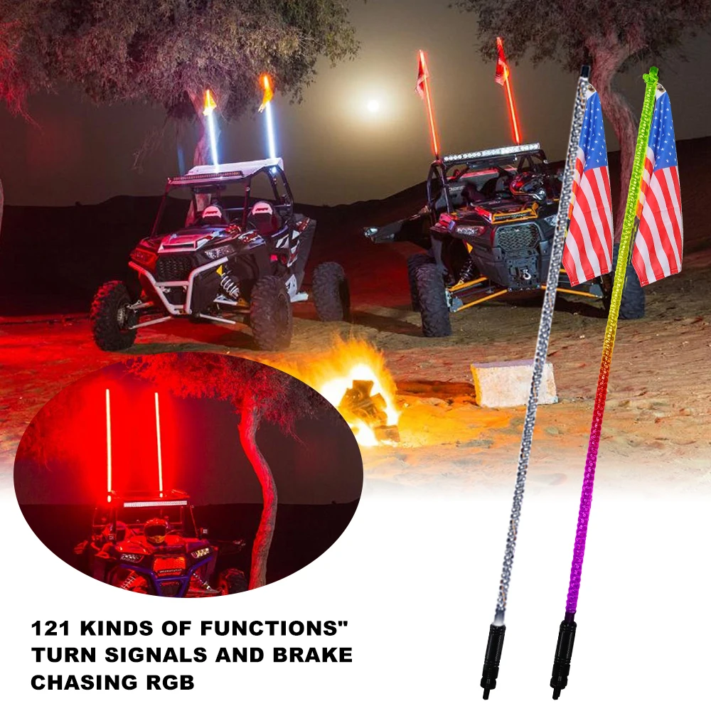 Super Brightest 5Ft 4Ft Dancing Chasing Led Light Whip Rf Wireless Remote App Control Car Lights For Atv Utv Rzr Truck