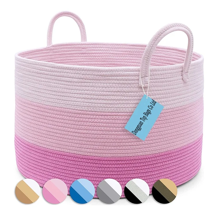 New arrival design large size cotton rope woven storage basket with handle