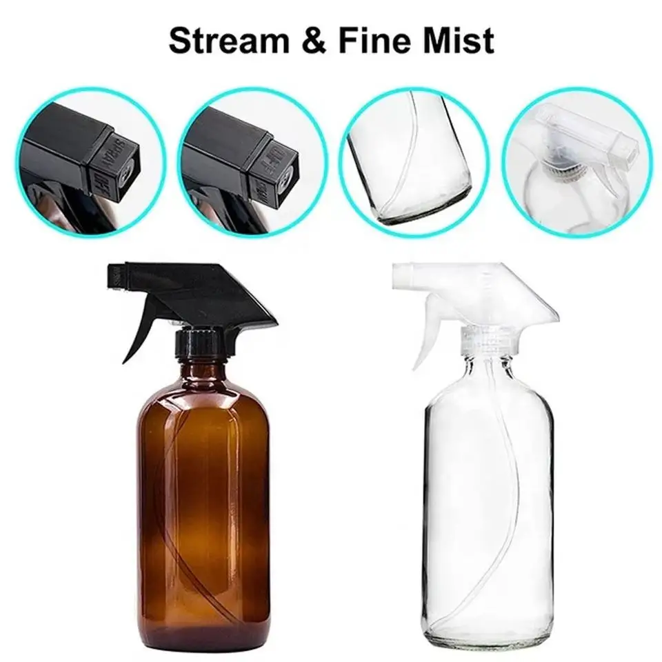 Customized Capacity Thick Glass Bottle 300 Ml 500 Ml 1000 Ml  Boston Round Amber Brown Glass Brown Spray Bottles