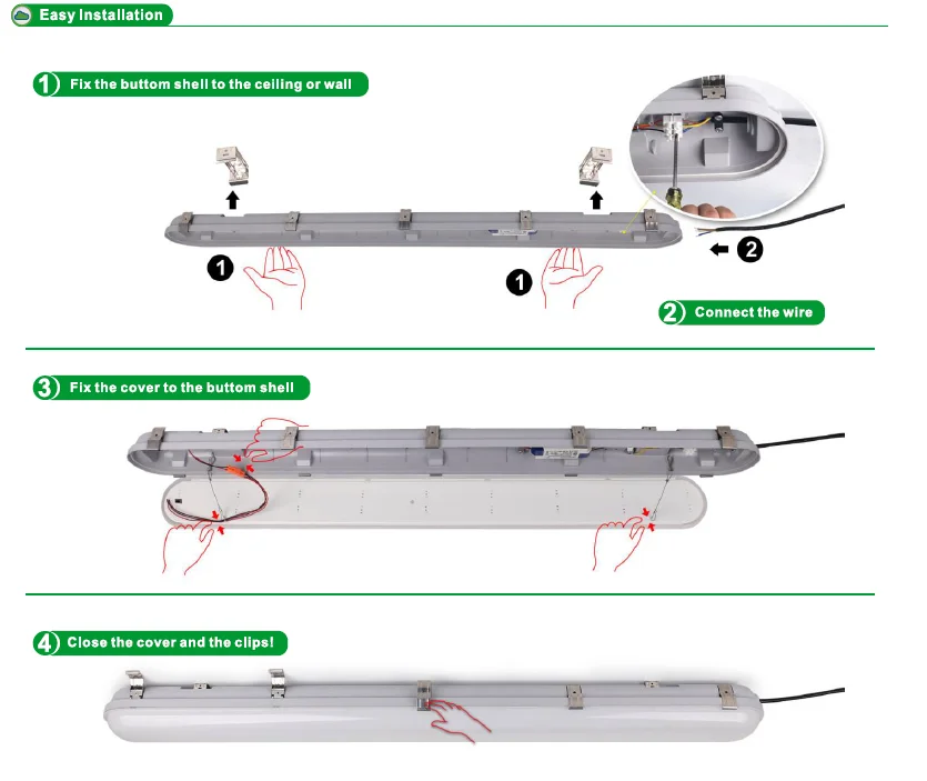 DLC UL Listed 4FT 5FT 6FT 60 Watts 80Watts 130LM/W 3CCT Tunable 0-10V Dimmable LED Vapor Tight LED Triproof Light