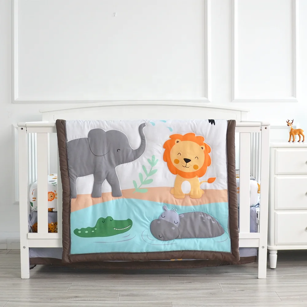 Cartoon Animal Elephant Lion 100% Cotton Organic Cot Newborn Boy Nursing Bed Set Baby Crib bedding set