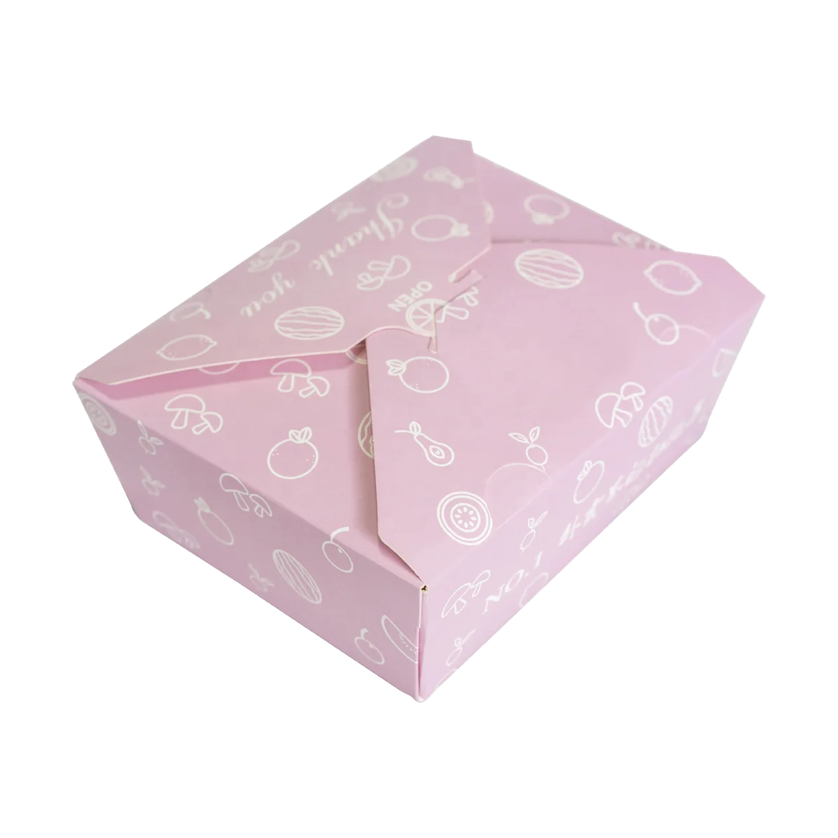 Disposable Pink Printed Cute Food Packaging Takeaway Paper Lunch Food Box Fast/Togo Food Container Foldable Cardboard Lunch Box