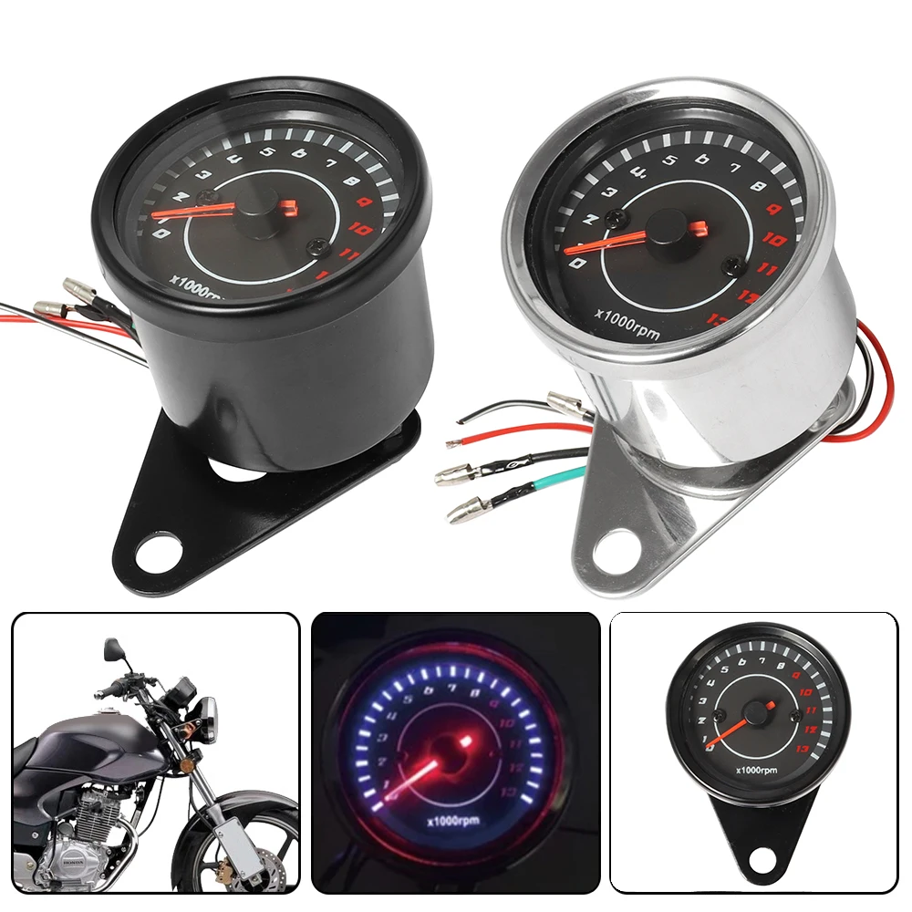 DC 12V Universal Motorcycle Tachometer Electronic Tach Meter Speedometer Gauge LED Backlight 13000 RPM
