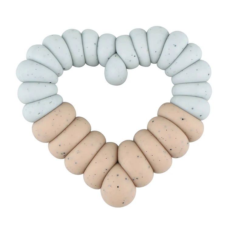 Top Ranking Suppliers Baby Teether heart shape Bracelet Wooden Teether Ring Nursing Safe Organic 2pc Bangle Silicone Teether Toy