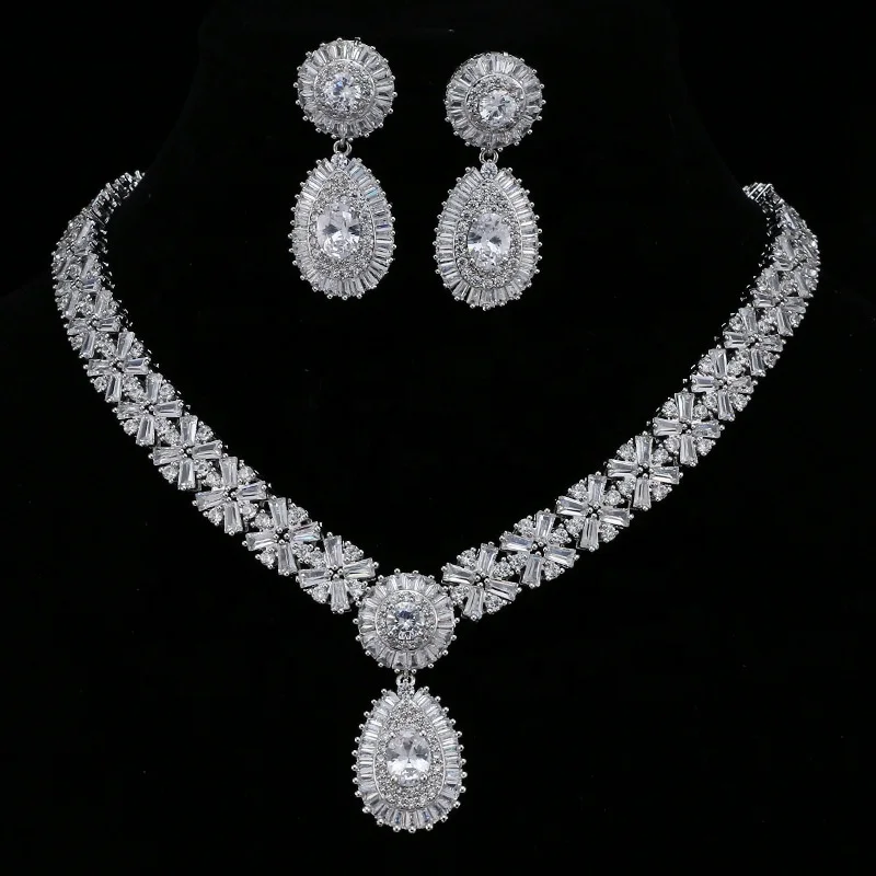 2024 High Quality Ruby CZ Zircon Micro Inlay Bridal Wedding Jewellery Set Luxury Diamond 18K Jewelry Sets Gold Dubai 18k Solid