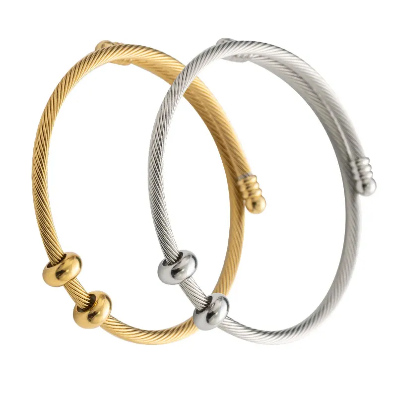 High Quality Fashion Stainless Steel Gold Plated Jewelry Braided Cable Bracelet Rope bracelet Tarnish Free for Women
