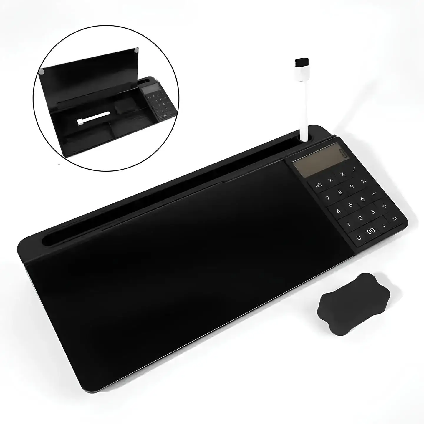 Hot Sale Dry Erase Writing Board with Calculator Desk Organiser Acrylic Whiteboard Tablet Holder with Marker & Duster for Office