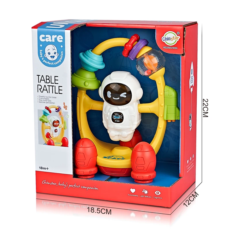 Baby Educational Plastic Shake Bell Turn Infant Stroller Dining Table Chair Light And Sound Rattle Music Toys With Suction Cup
