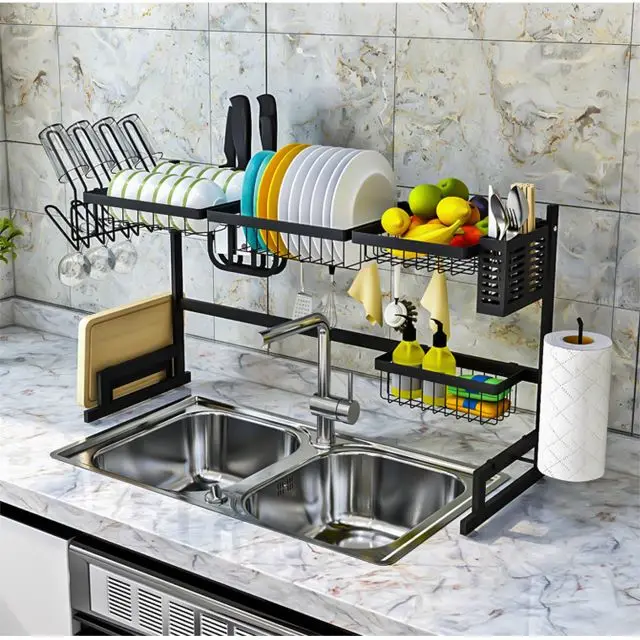 
Free standing large capacity over the sink dish drying rack stainless steel set organizer for kitchen storage 