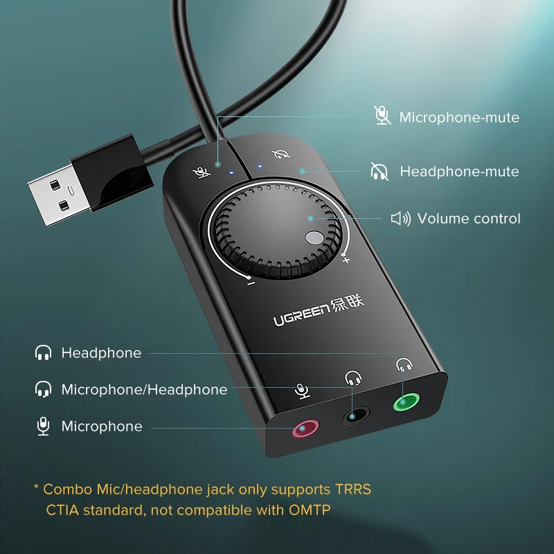  Звуковая карта Ugreen USB аудио интерфейс внешний микрофон 3 5 мм Звуковой адаптер звуковая для ноутбука PS4