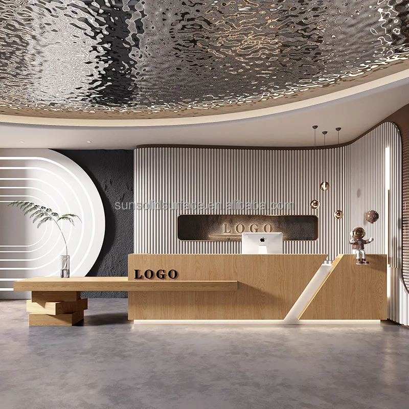 High-Low Countertop New Design Custom LED Luxury Hotels Shop Reception Desk Modern Office Reception Desk
