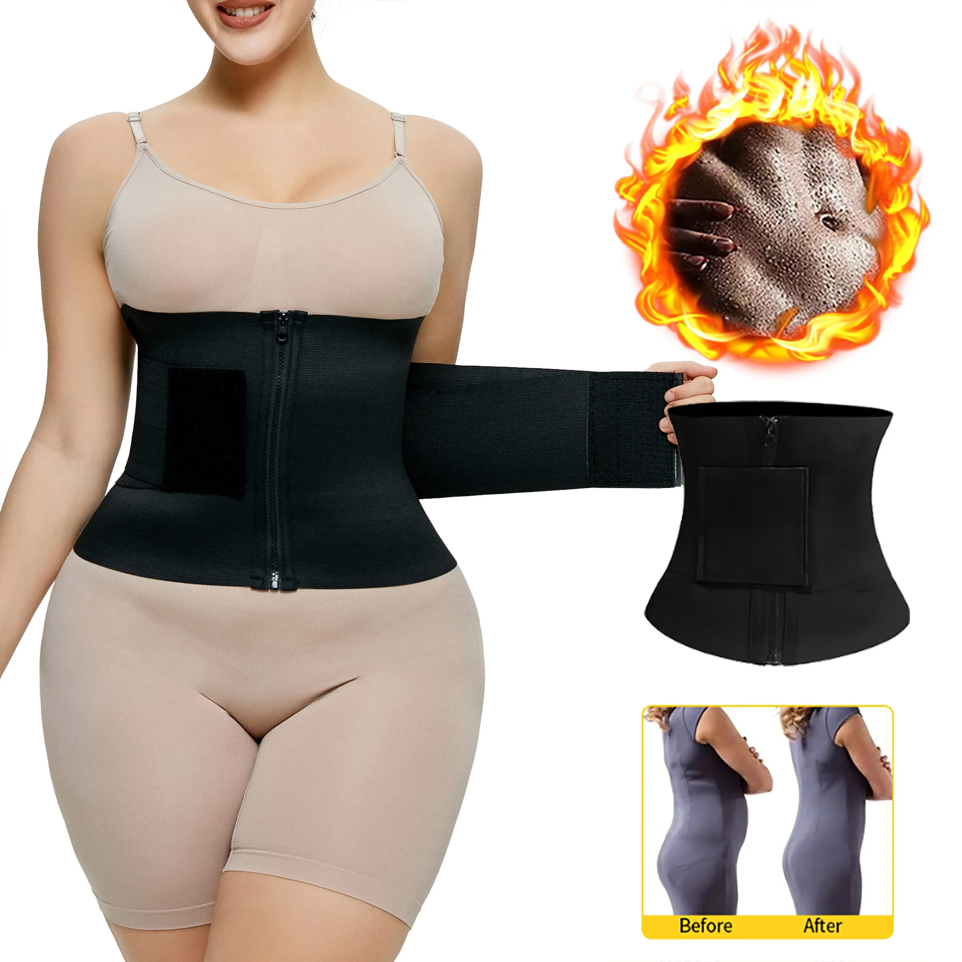 Smooth Corset Underbust Slimming Waist Shapers ZIp Hook Slimming Belly Sheath Plus Size