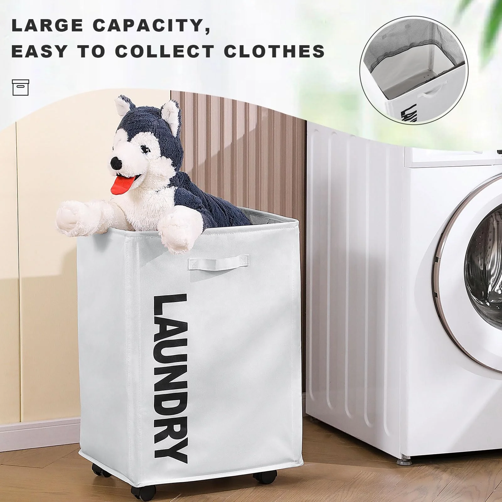 YA SHINE home clothes storage organizer Large kids toys dirty clothes hamper bag Collapsible rolling Laundry Basket with wheels
