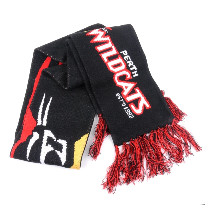 Оптовая продажа шарф футбольной команды черный мужской с вышивкой и логотипом на заказ футбольный кисточкой