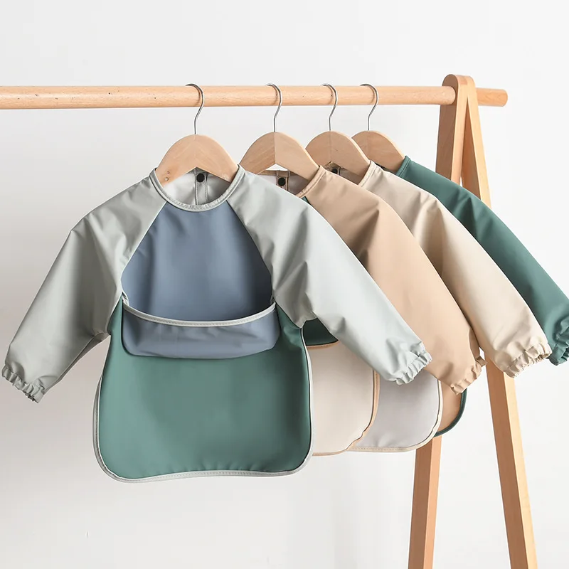 Leak-Free Long Sleeve Waterproof Washable Baby Eating Smock Bib Feeding Shirt Bib with Food Catcher for Baby Boy Girl  Baby