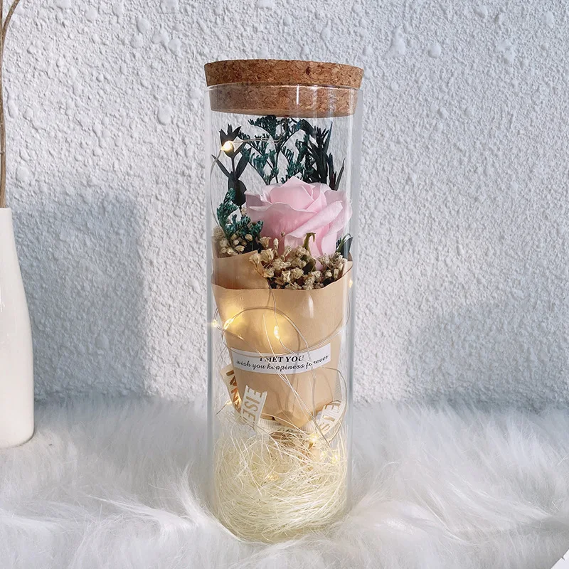 Preserved Flowers Real Eternal Roses Gypsophila Dried Flower Sunflower Rose Bouquet Decoration Preserved Flowers in Dome