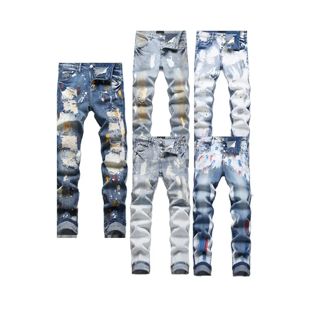 Purple Designer Brand Fashion Ripped Stacked Jeans Men Custom Slim Fit jeans men Denim
