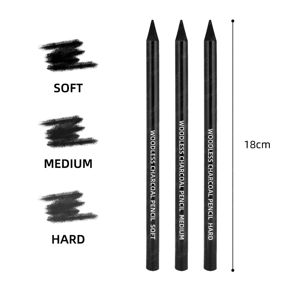SINOART 3pcs Woodless Charcoal Pencils Set artist sketch drawing Graphite Pencil For Sketch /hard/medium/soft