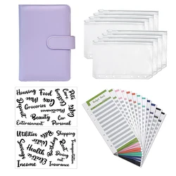 Pu Leather Budget Binder Set Cash Envelope Budget System Binder A6 6 Rings Binder With Zipper Pouch Stickers