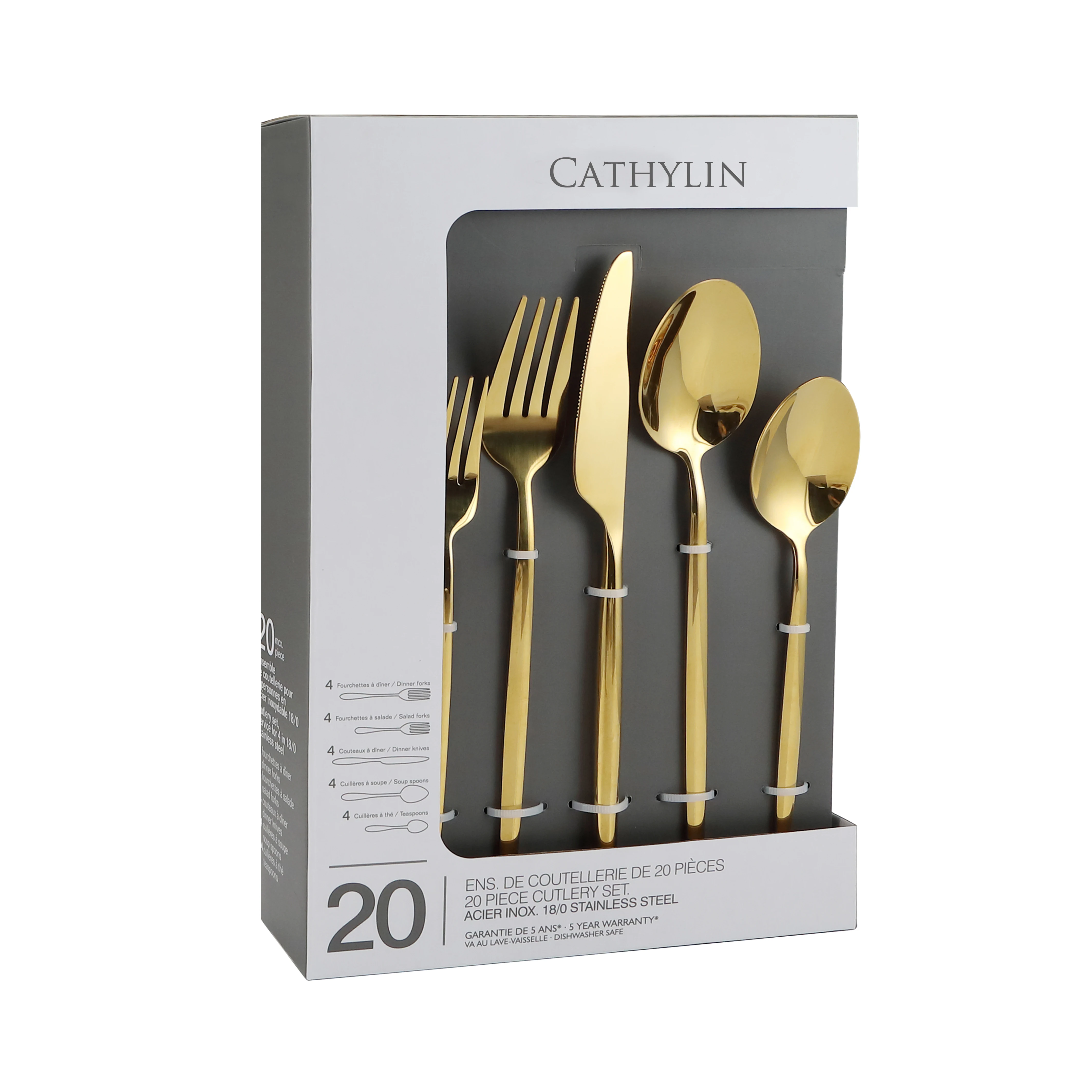 Wholesale Bulk 20 Pcs Portugal Gold Plated Flatware Custom Spoon Fork and Knife Stainless Steel Cutlery Set for Wedding