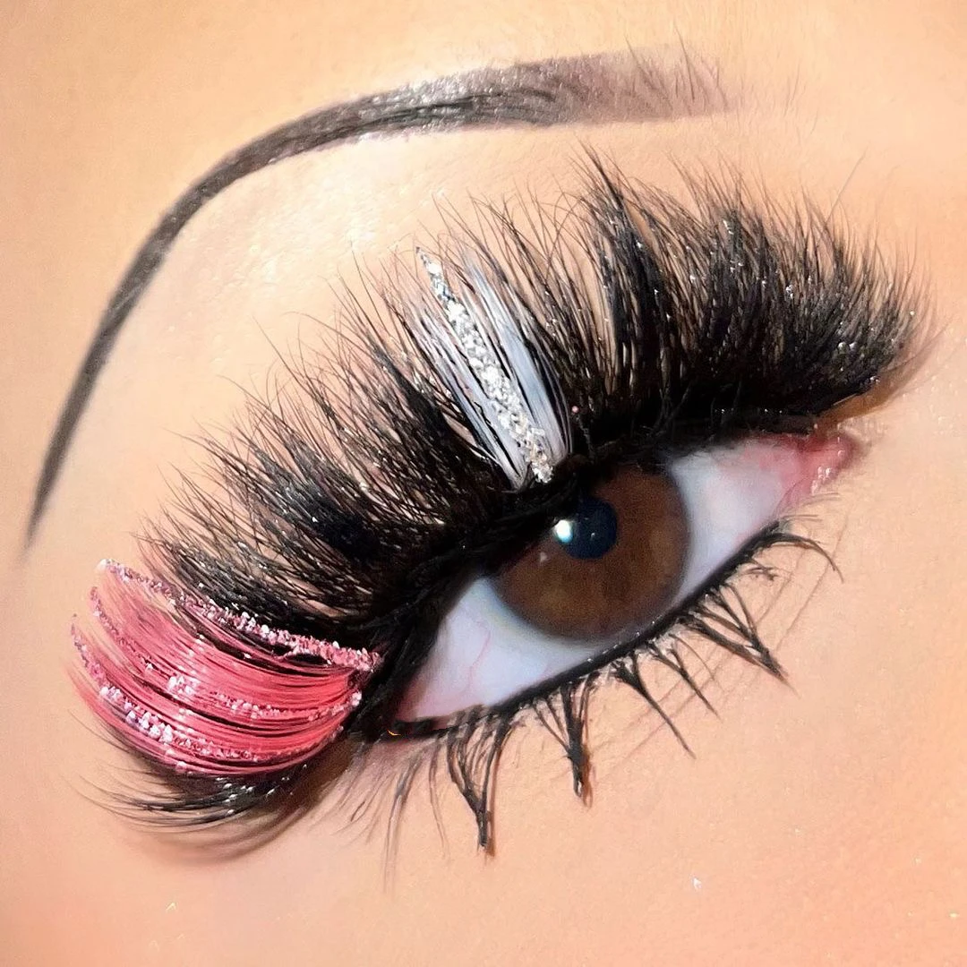 New fashion glitter bling colored mink lashes factory vendor full strip eyelashes 25mm mink